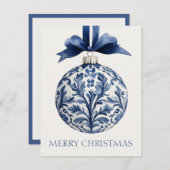 Navy Blue and White Chinoiserie Christmas Ornament ノートカード (正面/裏面)