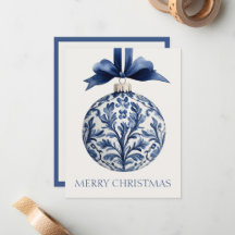 Navy Blue and White Chinoiserie Christmas Ornament