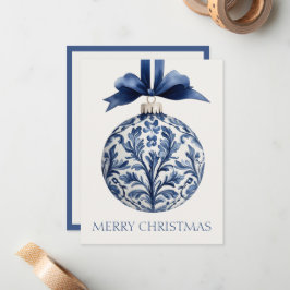 Navy Blue and White Chinoiserie Christmas Ornament ノートカード