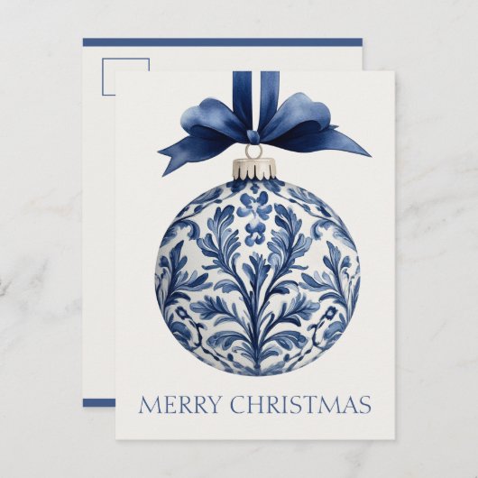 Navy Blue and White Chinoiserie Christmas Ornament ポストカード (正面/裏面)