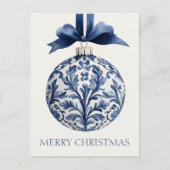 Navy Blue and White Chinoiserie Christmas Ornament ポストカード (正面)
