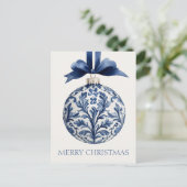 Navy Blue and White Chinoiserie Christmas Ornament ポストカード (スタンド正面)