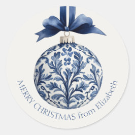 Navy Blue and White Chinoiserie Christmas Ornament ラウンドシール