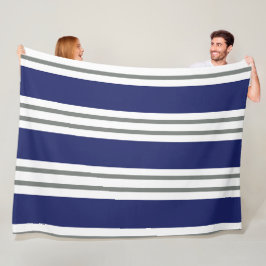 Navy Blue and White Coastal Stripes フリースブランケット