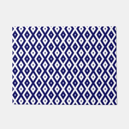 Navy blue and white diamond pattern ドアマット (正面)