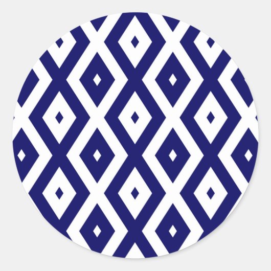 Navy blue and white diamond pattern ラウンドシール (正面)