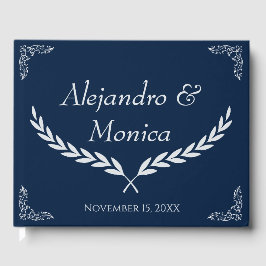 Navy Blue and White Elegant Corner Wedding Guest ゲストブック