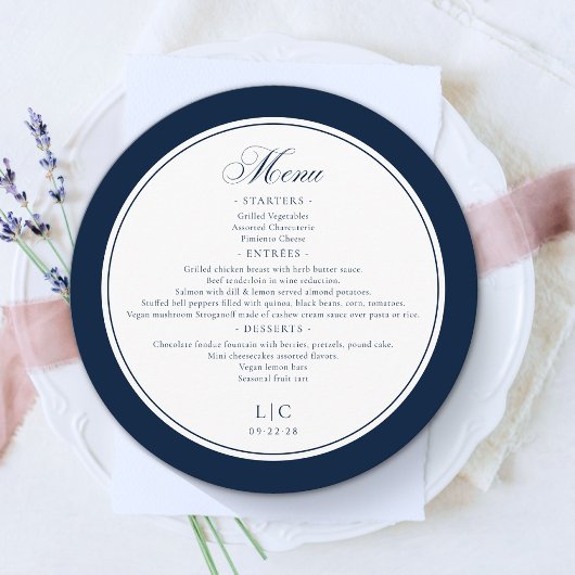 Navy Blue and White Elegant Round Wedding メニュー