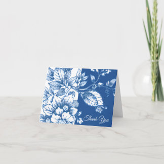 Navy Blue and White Floral Thank You Card サンキューカード
