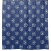 Navy Blue and White Geometric Floral Pattern シャワーカーテン (正面)