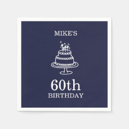 Navy Blue and White Mens Birthday Party  スタンダードカクテルナプキン