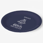 Navy Blue and White Mens Birthday Party  ペーパープレート (アングル)