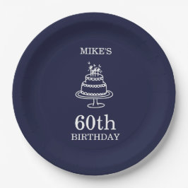 Navy Blue and White Mens Birthday Party  ペーパープレート