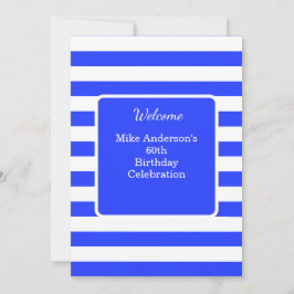 Navy Blue and White Mens Birthday Party  招待状