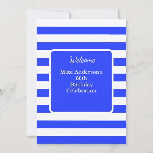 Navy Blue and White Mens Birthday Party  招待状 (正面)