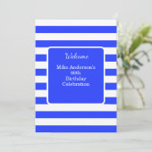 Navy Blue and White Mens Birthday Party  招待状 (スタンド正面)