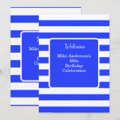 Navy Blue and White Mens Birthday Party  招待状 (正面/裏面)