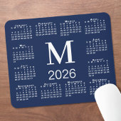 Navy Blue and White Monogram 2026 Calendar マウスパッド
