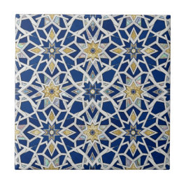 Navy Blue and White Moroccan Zellige Mosaic  タイル