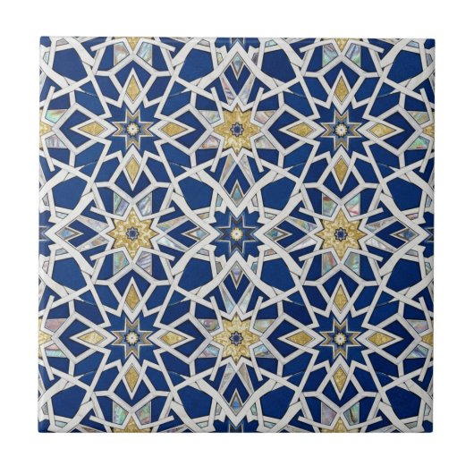 Navy Blue and White Moroccan Zellige Mosaic  タイル (正面)