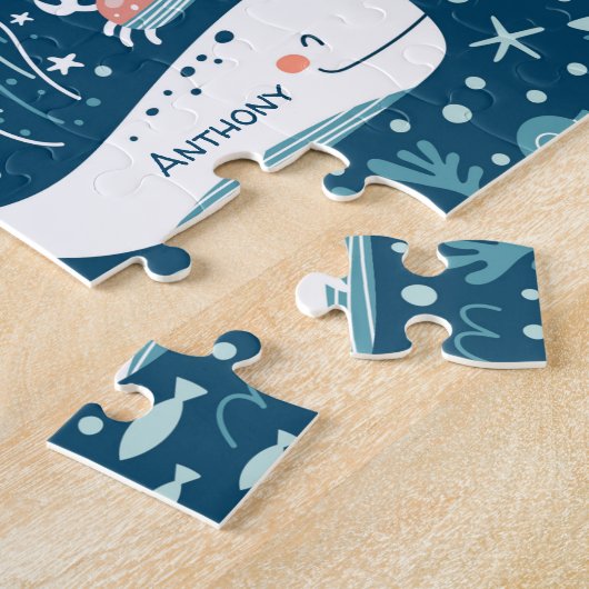 Navy Blue and White Nautical Ocean Pattern Boy ジグソーパズル (側面)