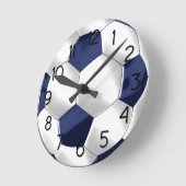 Navy Blue and White Soccer Ball ラウンド壁時計 (傾斜)