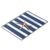 Navy Blue and White Stripes Starfish ノートブック (左側)