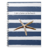 Navy Blue and White Stripes Starfish ノートブック (正面)