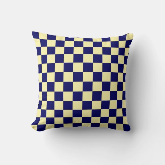 Navy Blue and Yellow Checkerboard Pattern クッション (正面)