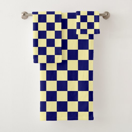 Navy Blue and Yellow Checkerboard Pattern バスタオルセット (インサイチュ)
