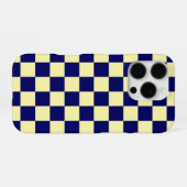 Navy Blue and Yellow Checkerboard Pattern iPhoneケース (裏面横)