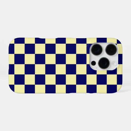 Navy Blue and Yellow Checkerboard Pattern iPhoneケース (裏面横)