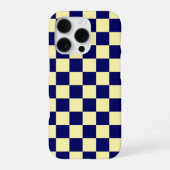 Navy Blue and Yellow Checkerboard Pattern iPhoneケース (裏面)