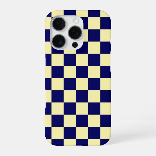 Navy Blue and Yellow Checkerboard Pattern iPhoneケース (裏面)