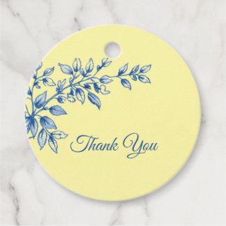 Navy Blue and Yellow Floral Thank You Card フェイバータグ
