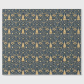 Navy Blue Art Deco Christmas Tree Pattern ラッピングペーパー (フラット)