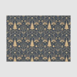 Navy Blue Art Deco Christmas Tree Pattern 薄葉紙