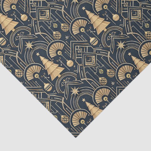Navy Blue Art Deco Christmas Tree Pattern 薄葉紙 (詳細)