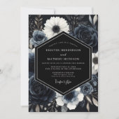 Navy Blue Atmospheric Winter Wedding 招待状 (正面)