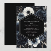Navy Blue Atmospheric Winter Wedding 招待状 (正面/裏面)