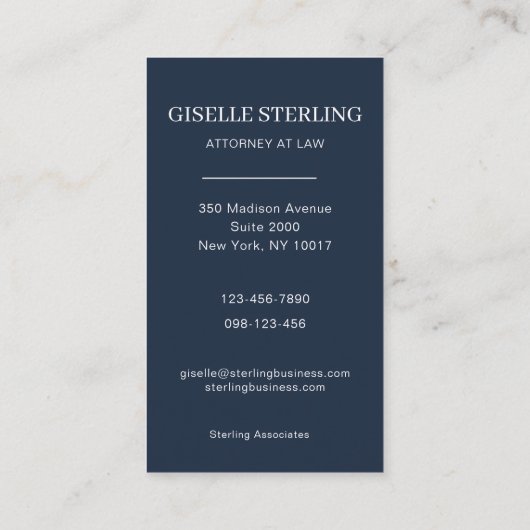 Navy Blue Attorney at Law Photo Professional 名刺 (裏面)