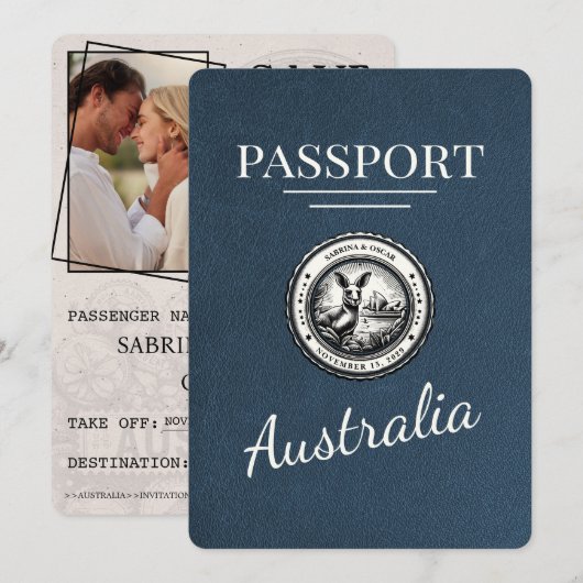 Navy Blue Australia Passportの保存日 セーブザデート (正面/裏面)