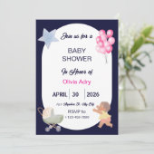 Navy Blue Baby Shower Invitation | Watercolor  招待状 (スタンド正面)