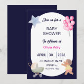 Navy Blue Baby Shower Invitation | Watercolor  招待状 (正面/裏面)