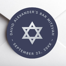 Navy Blue Bar Mitzvah - Faux Silver Star of David ラウンドシール