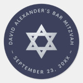 Navy Blue Bar Mitzvah - Faux Silver Star of David ラウンドシール (正面)