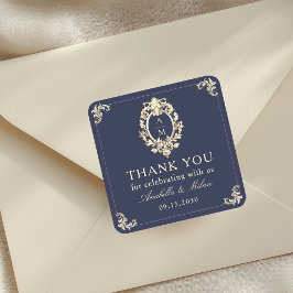 Navy Blue Baroque Wedding Thank You スクエアシール