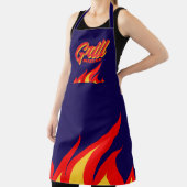 Navy blue BBQ apron with red hot fire flames エプロン (インサイチュ)