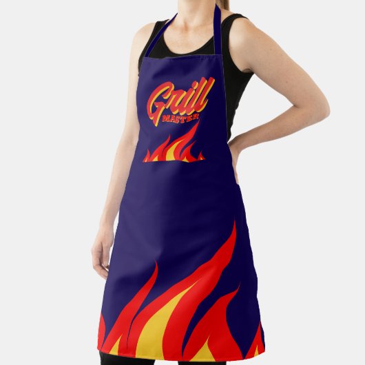 Navy blue BBQ apron with red hot fire flames エプロン (インサイチュ)
