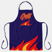 Navy blue BBQ apron with red hot fire flames エプロン (正面)